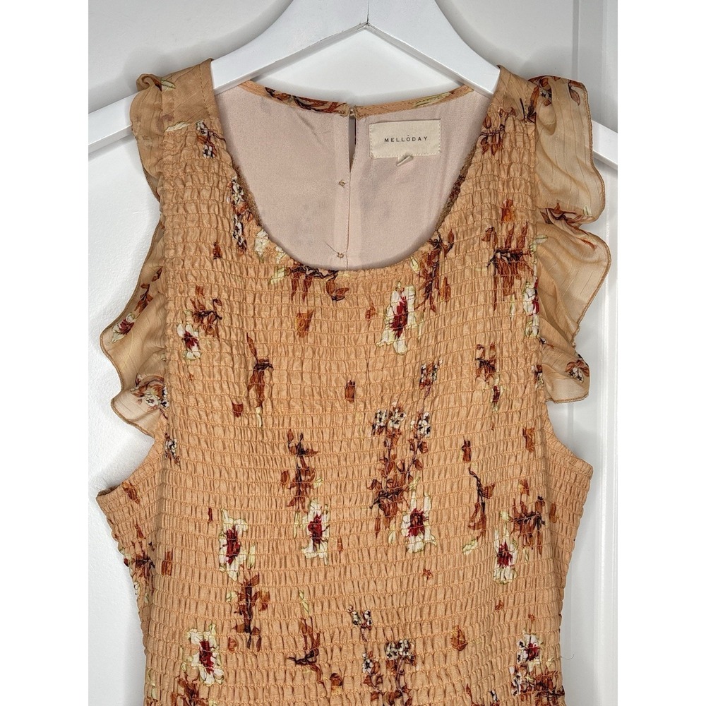 Melloday Women's Large Peach‎ Boho Floral Smocked  Tiered Maxi Dress - Picture 10 of 16